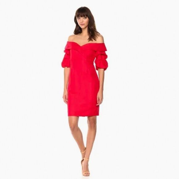 Bardot Devlin Twist Mini Dress in Lipstick Red Size 10 / L Off The Shoulder - Picture 1 of 11